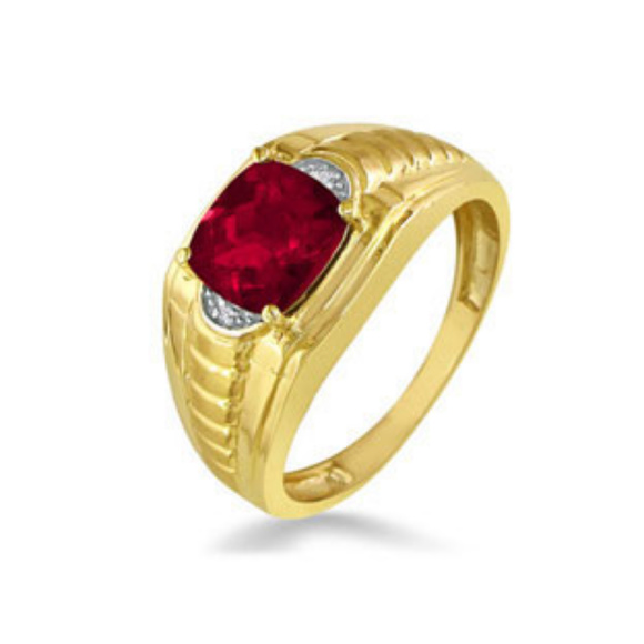 CUSHION RUBY DIAMOND MENS RING RINGS GEMOLOGICA - Picture 2 of 3